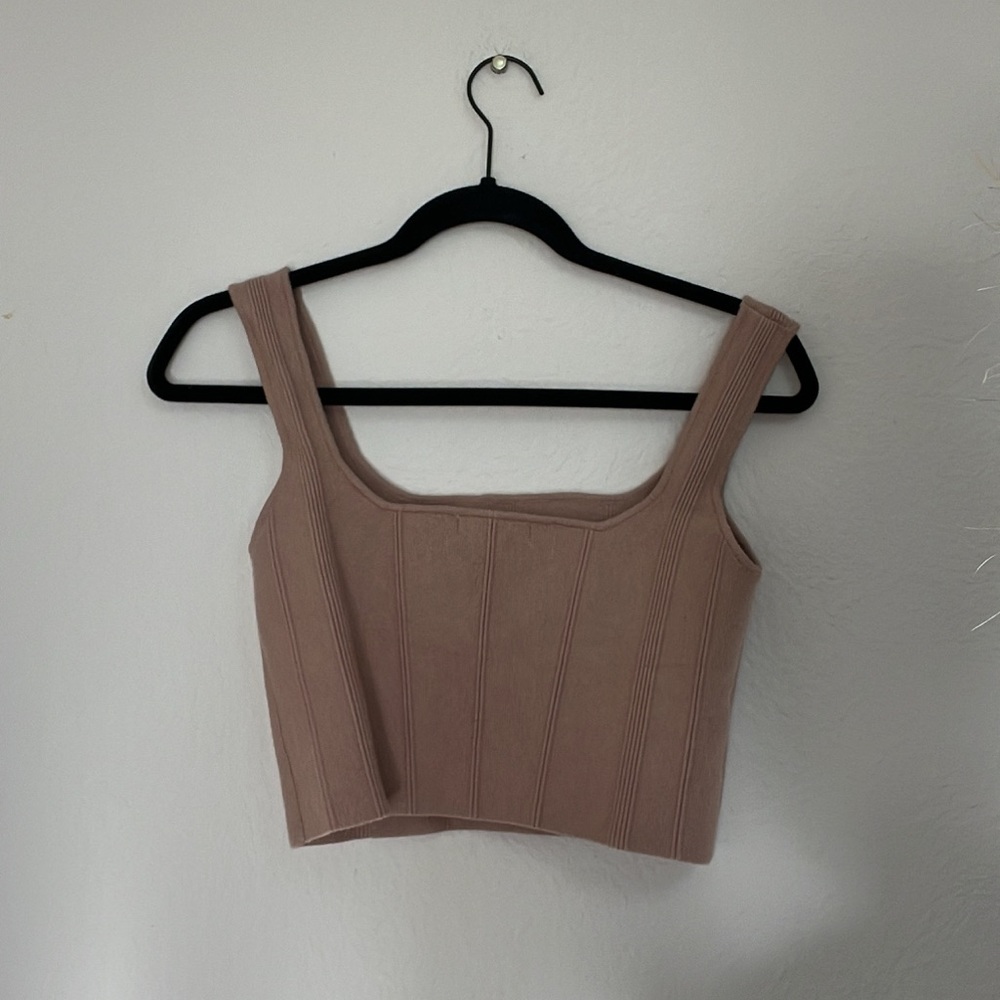 Vici - Lara Square Neck Knit Crop Top - Khaki - Picture 3 of 3